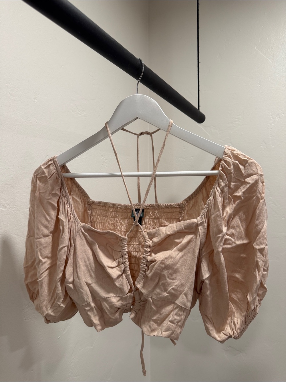 wild fable Blush Tie-Front Puff-Sleeve Crop Top